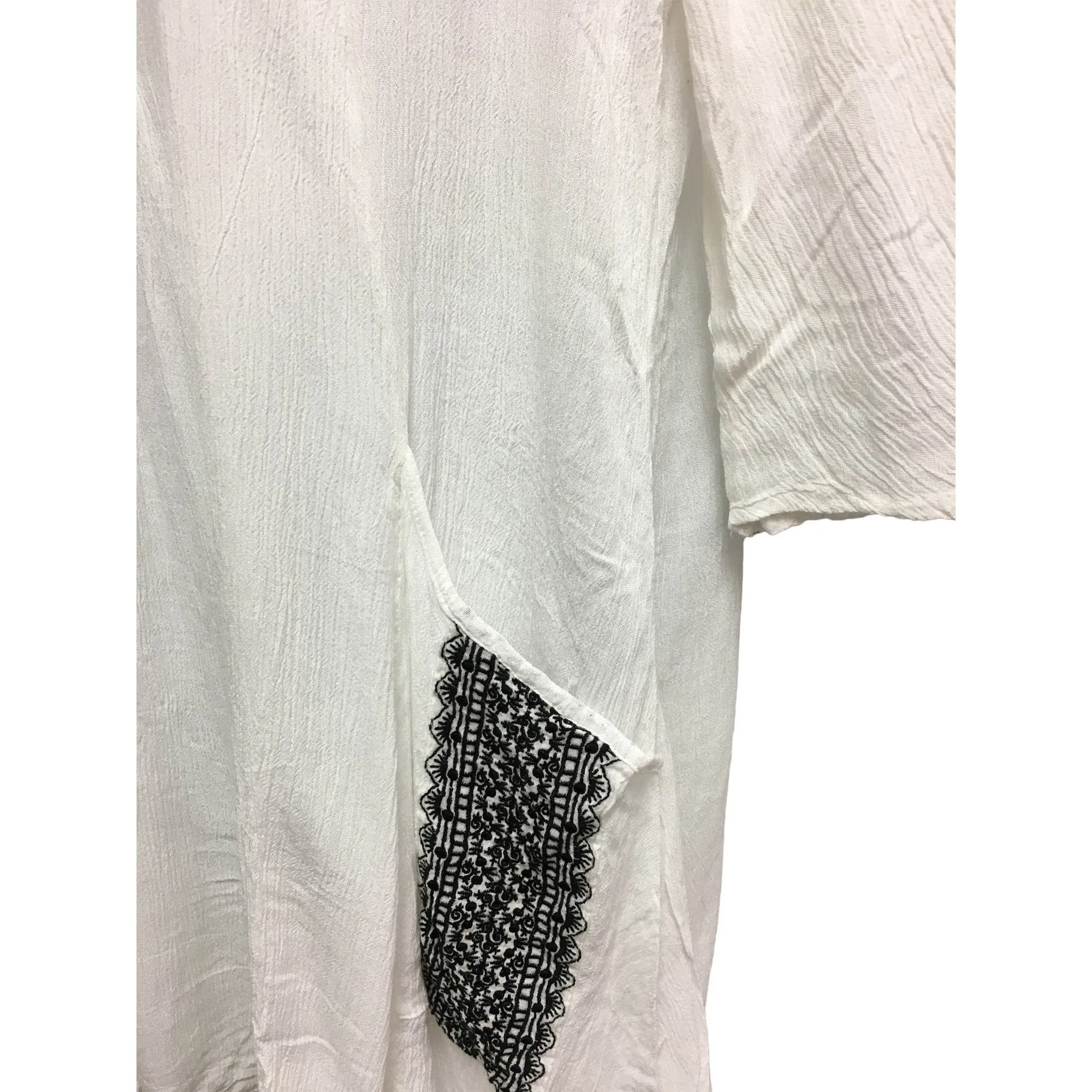Boho White Gauze Cross Stitch Embroidery Loose Casual Short Sleeve Swing Dress with Pockets .midi Boho dress with Pockets.
