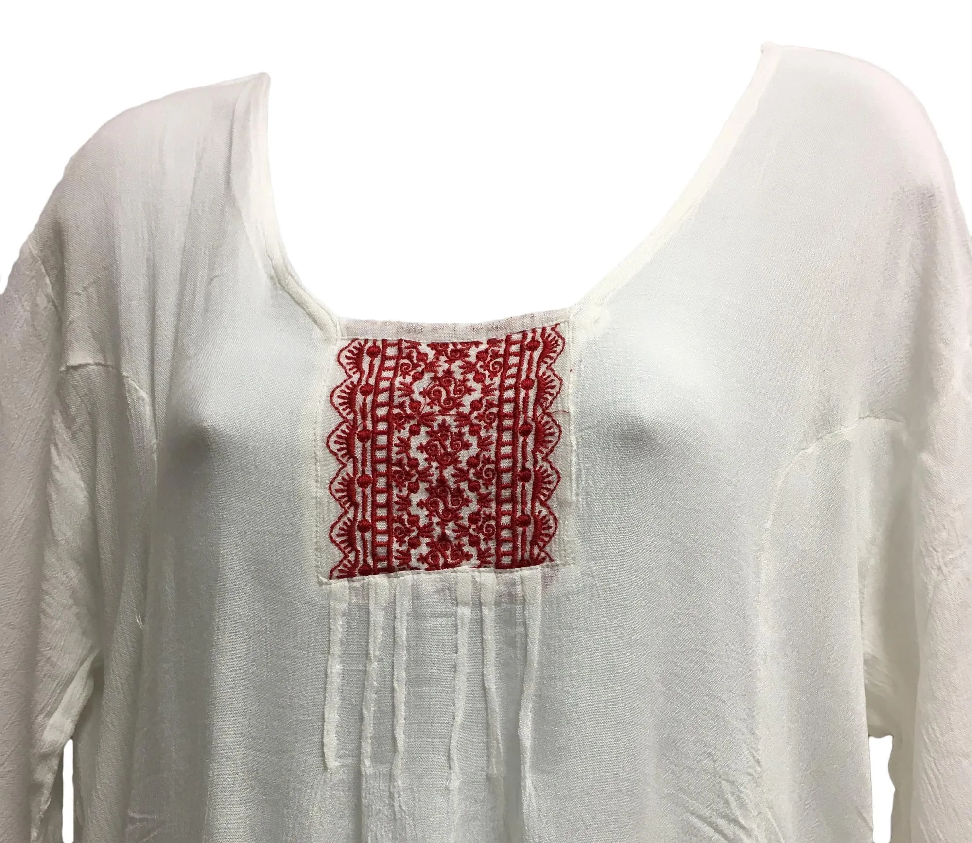 Boho White Gauze Cross Stitch Embroidery Loose Casual Short Sleeve Swing Dress with Pockets .midi Boho dress with Pockets.