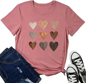 LOOKFACE Women Cute Tops Heart Graphic Tees