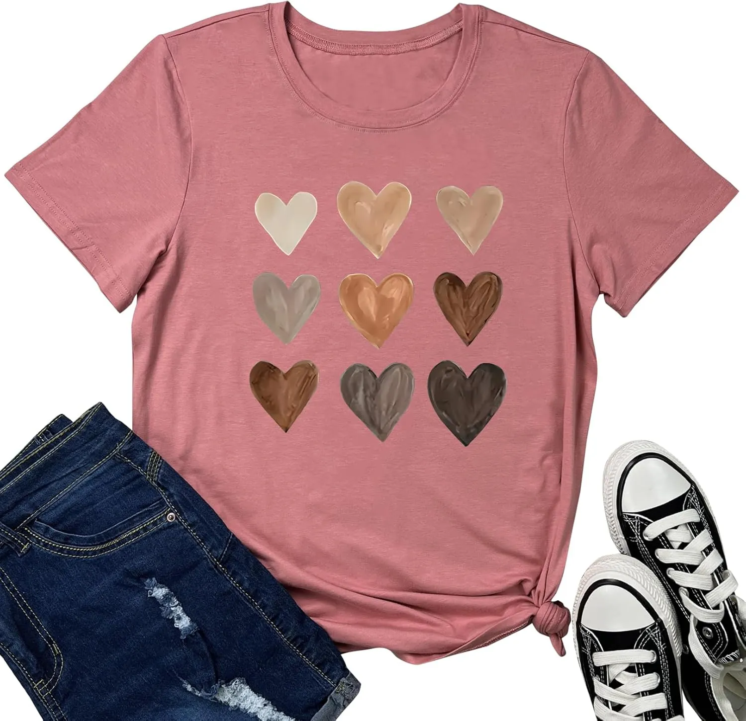 LOOKFACE Women Cute Tops Heart Graphic Tees