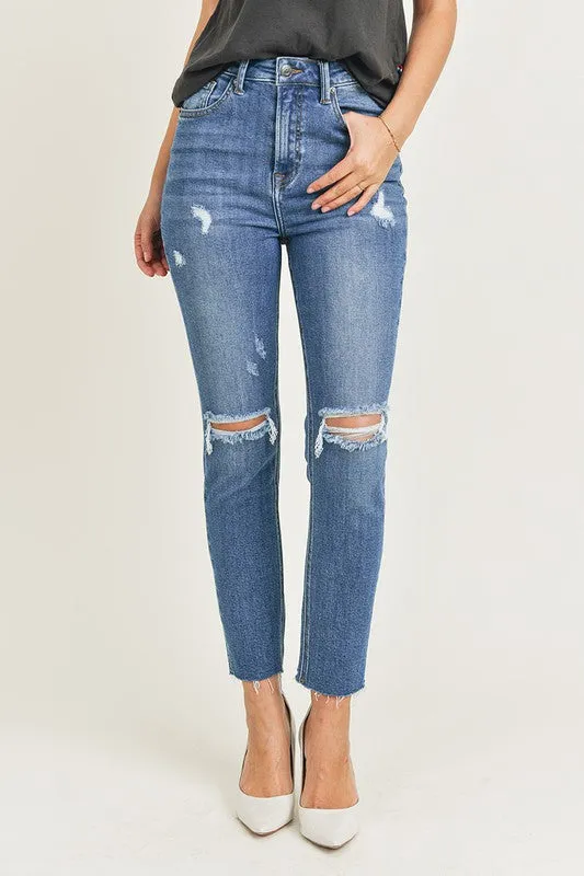 Risen McKenzie High Rise Distressed Relax Fit Skinny Jeans [1-3XL]