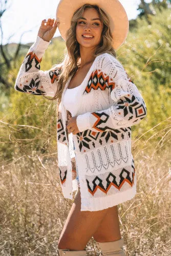 Tribal Pattern Cut Out Knit Cardigan