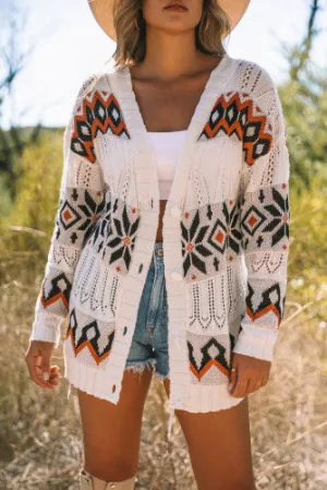 Tribal Pattern Cut Out Knit Cardigan