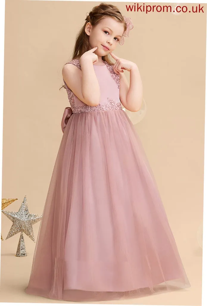 With Flower Girl Ball-Gown/Princess Scoop Beading/Sequins Floor-length Sleeveless Dress Flower Girl Dresses Satin/Tulle/Lace - Elaine Neck