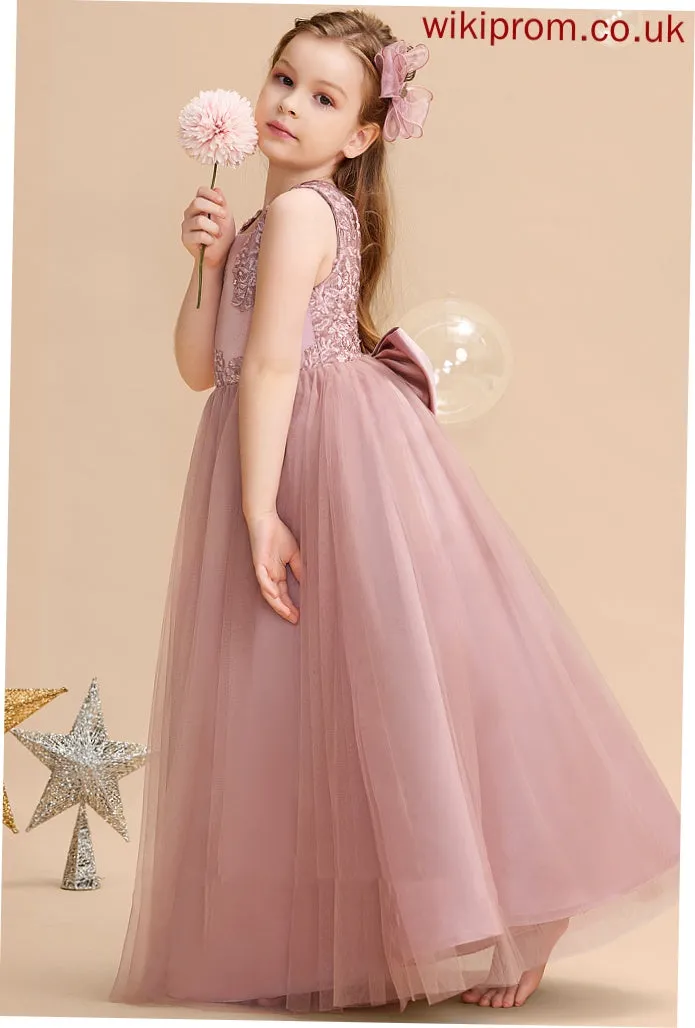 With Flower Girl Ball-Gown/Princess Scoop Beading/Sequins Floor-length Sleeveless Dress Flower Girl Dresses Satin/Tulle/Lace - Elaine Neck