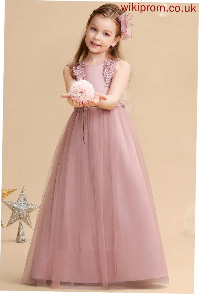 With Flower Girl Ball-Gown/Princess Scoop Beading/Sequins Floor-length Sleeveless Dress Flower Girl Dresses Satin/Tulle/Lace - Elaine Neck