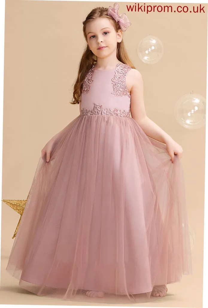 With Flower Girl Ball-Gown/Princess Scoop Beading/Sequins Floor-length Sleeveless Dress Flower Girl Dresses Satin/Tulle/Lace - Elaine Neck