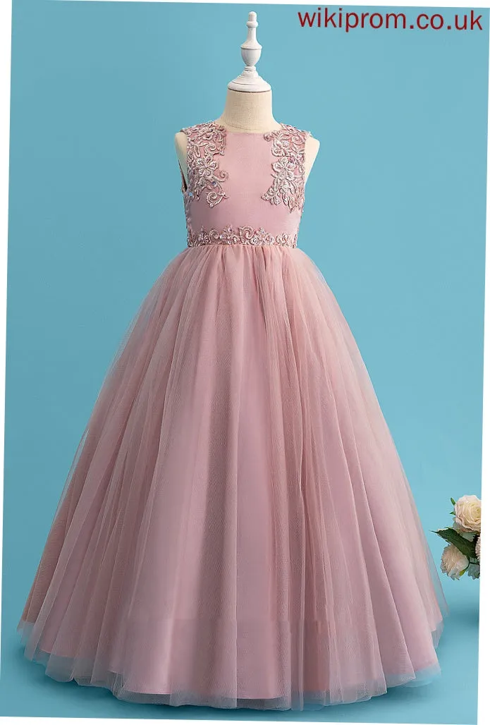 With Flower Girl Ball-Gown/Princess Scoop Beading/Sequins Floor-length Sleeveless Dress Flower Girl Dresses Satin/Tulle/Lace - Elaine Neck